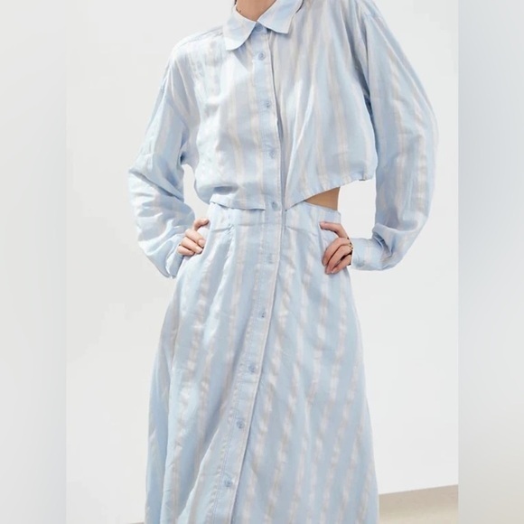 MOUSSY PENELOPE STRIPED‎ BUTTON UP DRESS maxi SIZE Small - Picture 2 of 16